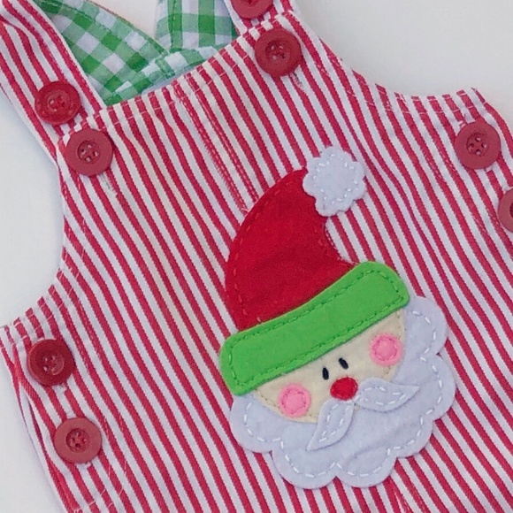 Mud Pie Baby Santa Claus Striped Christmas Overalls 0-6M - Picture 12 of 13